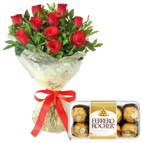 Shop for Ferrero Rocher N Red Roses Bouquet