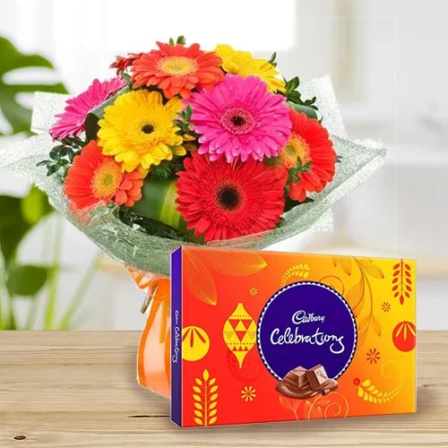 Deliver Mixed Gerberas Bouquet with Cadbury Celebrations