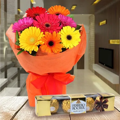 Online Bouquet of Gerberas and Ferrero Rocher