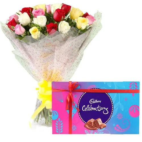 Buy Mixed Roses Bunch with Cadbury Celebrations
