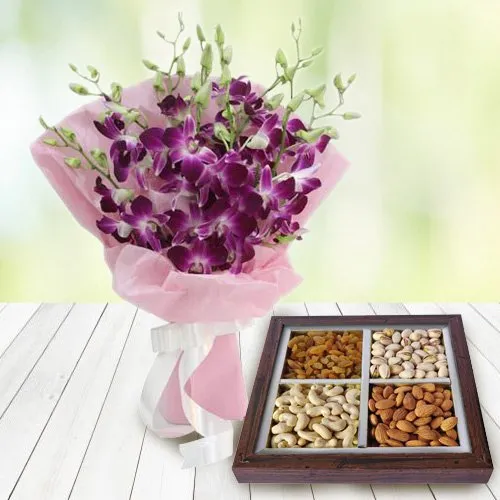 Online Orchids Bouquet with Dry Fruits