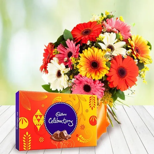 Send Mixed Gerberas Bouquet and Cadbury Celebrations