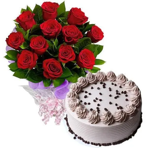 Online Red Roses Bouquet N Coffee Cake