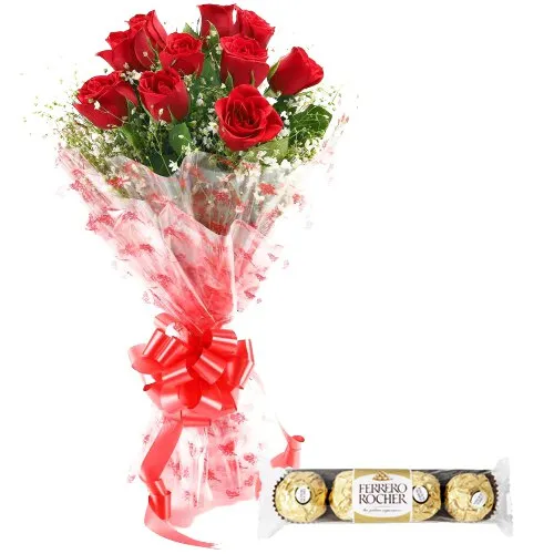 Shop for Red Roses Bouquet with Ferrero Rocher