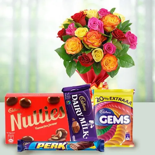 Gift Mixed Roses Bouquet with Assorted Cadbury Chocolates Online