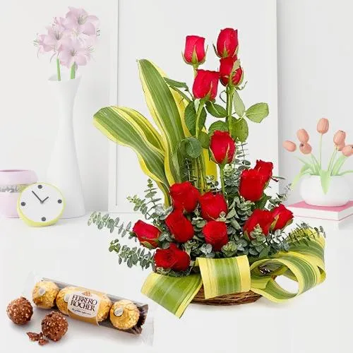 Sending Arrangement of Red Roses with Ferrero Rocher