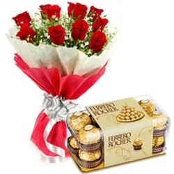 Buy Red Roses Bouquet with Ferrero Rocher