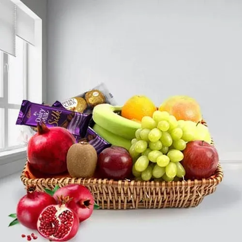 Order Assorted Chocolates N Fruits in Basket