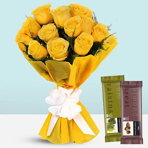 Sending Yellow Rose Bouquet with Chocolates