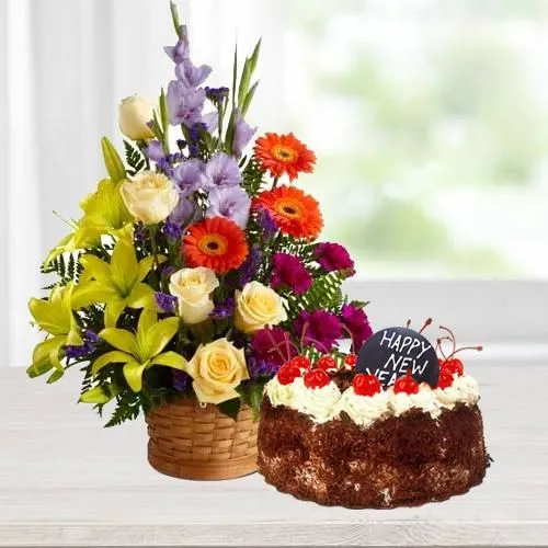 Striking Seasonal Flowers with Black Forest Cake