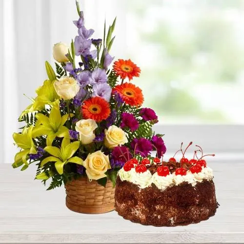 Shop for Seasonal Flowers with Black Forest Cake