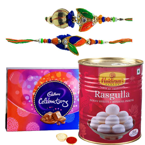 Cadbury Chocolates, Haldirams Rasgulla n Rakhi Set