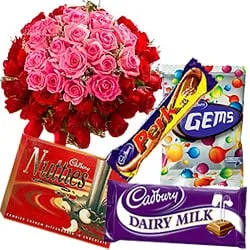Online Rose Bouquet with Assorted Cadbury Chocolates