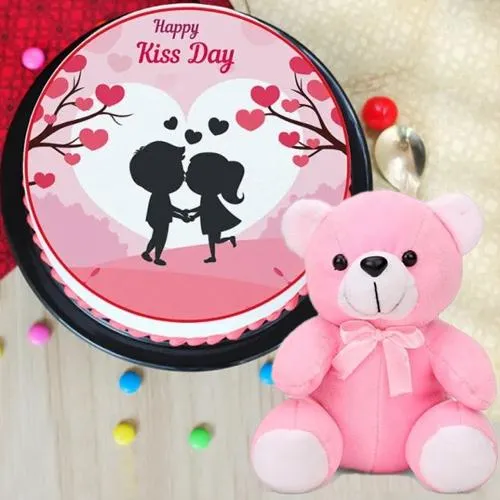Angelic Gift of Strawberry Photo Cake with Love Teddy