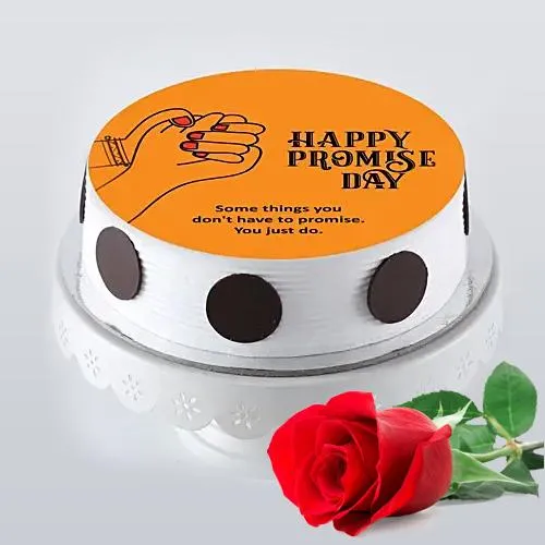 Be Mine Promising Gift of Photo Cake with Single Red Rose