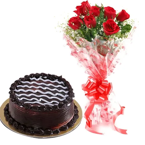 Remarkable Love You Chocolate Cake with Red Roses Posy