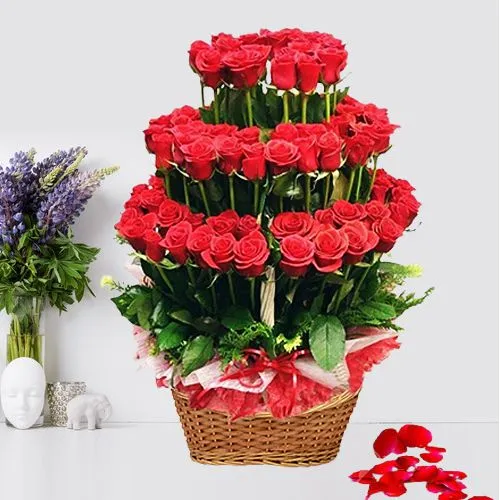 Charming 100 Red Roses Layer Arrangement
