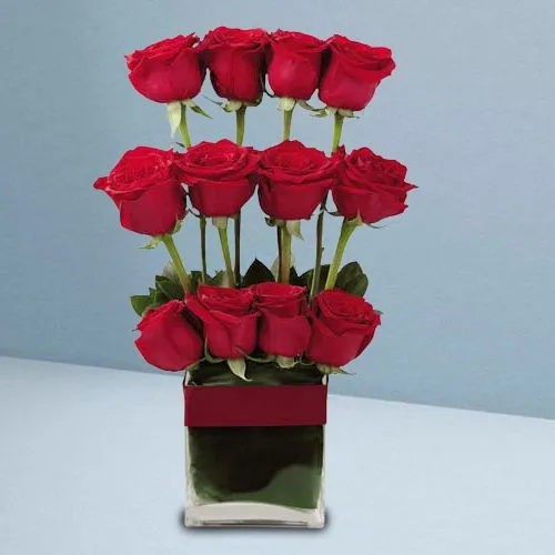 Splendid Red Roses in Vase for Valentine