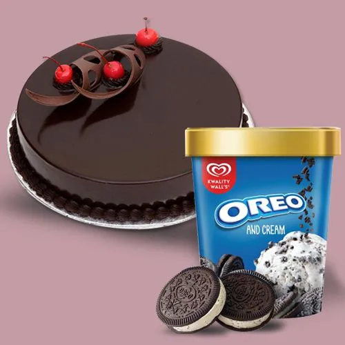 Lovely Chocolate Truffle Cake with Kwality Walls Oreo Ice Cream Tub