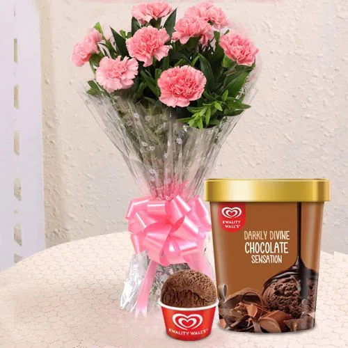 Buy Pink Carnations with Chocolate Ice-Cream from Kwality Walls