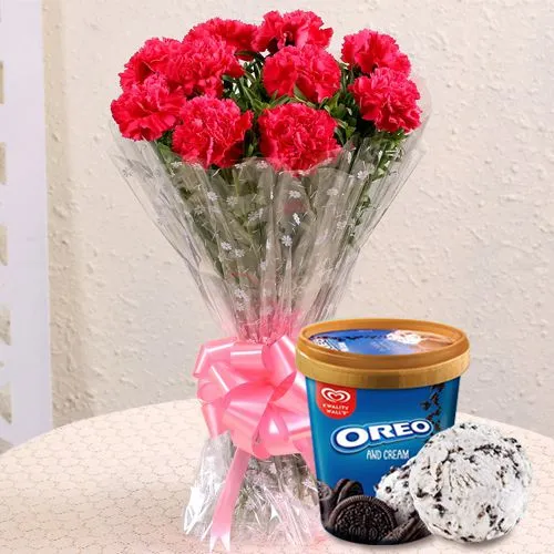 Deliver Red Carnations with Oreo Ice-Cream from Kwality Walls