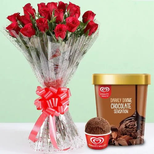 Charming Red Rose Bouquet with Chocolate Ice-Cream from Kwality Walls
