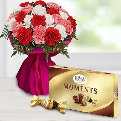 Sending Mixed Carnations Bouquet with Ferrero Rocher Moments