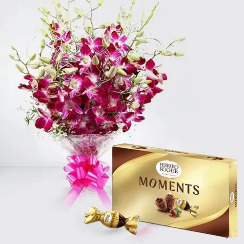 Exclusive Bouquet of Orchids with Ferrero Rocher Chocolate Box