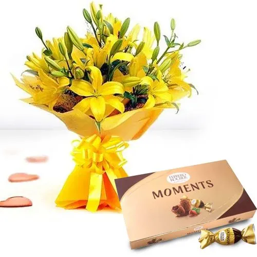 Classic Bouquet of Yellow Lilies with Ferrero Rocher Moments