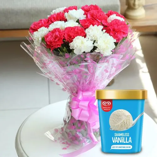 Deliver Bouquet of Assorted Carnations with Vanilla Ice Cream from Kwality Walls