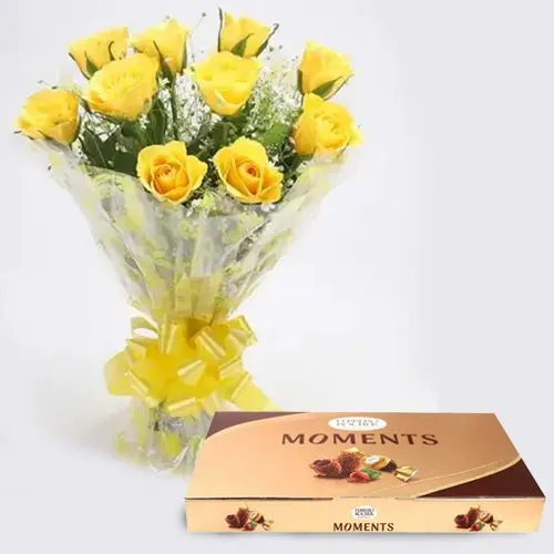 Send Bouquet of Yellow Roses with Ferrero Rocher Moments