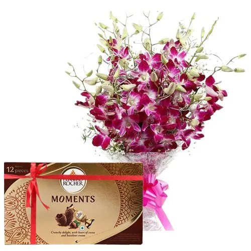 Sending Bunch of Orchids with Ferrero Rocher Moment Chocolate Box