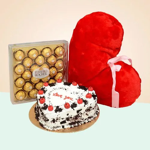 Gift Heart Cake N Cushion with Ferrero Rocher