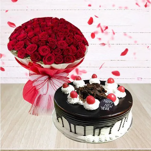 Red Roses with Black Forest Cake