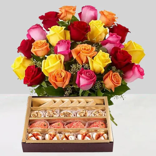 Gorgeous mixed Roses and tasty assorted Sweets