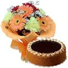 Order Mixed Flowers Bouquet N Eggless Cake