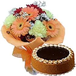 Send Mixed Flowers Bouquet N Eggless Cake