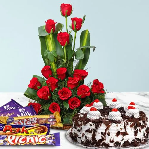 Order Online Red Roses Bouquet, Cake N Cadbury Celebration