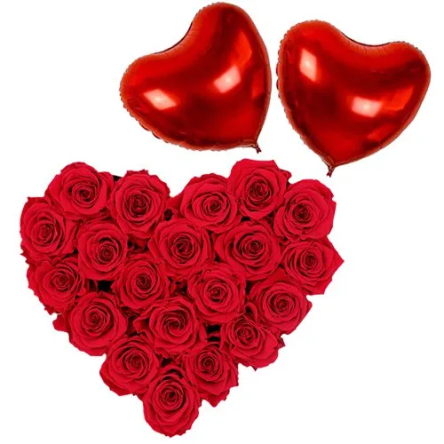 Send Heart Shape Dutch Red Roses Arrangement with Heart Shape Balloons