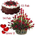 Serenade Option :13th Feb : 1/2 Black Forest Cake 14th Feb : 50 Dutch Red Roses Basket