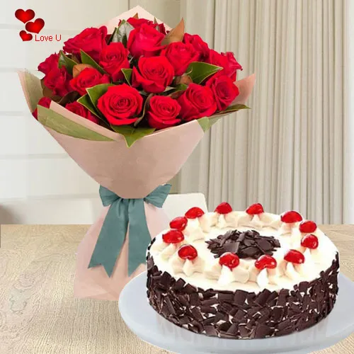 Gift Red Roses Bouquet N 5 Star Bakery Cake for Rose Day