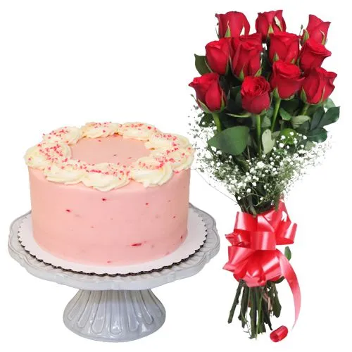Send Combo Gift of Red Roses N Eggless Cake Online