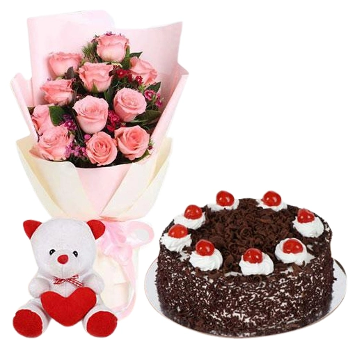 Book Pink Roses with Cake N Teddy Online