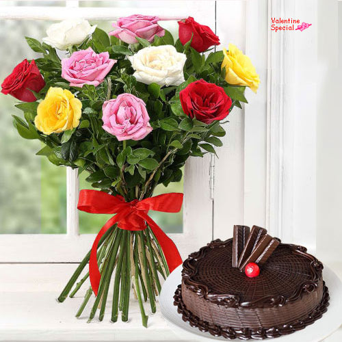 Mixed Roses N Cake Combo for Valenrtines Day