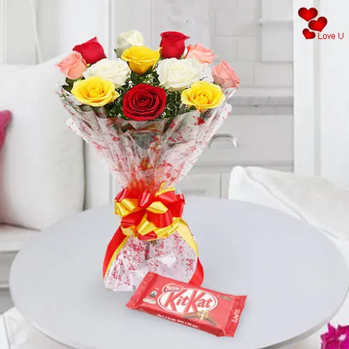 Rose Day Combo Gift of Mixed Roses with Kit Kat