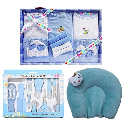 Lovely Blue Dress Set with Grooming Kit N Neck Supporting Pillow Combo