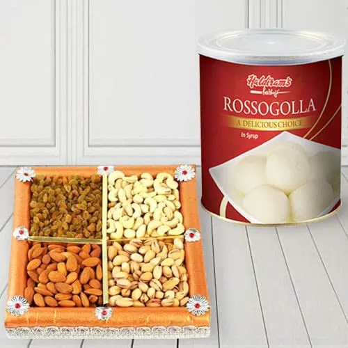 Send Haldiram Rasgulla and Assorted Dry Fruits Online