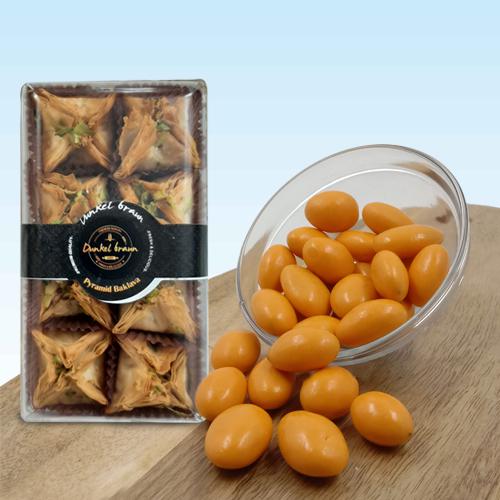 Classic Combo of Kesar Flavor Almonds with Pyramid Baklawa