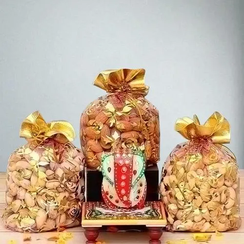 Divine Marble Ganesha with Assorted Dry Fruits