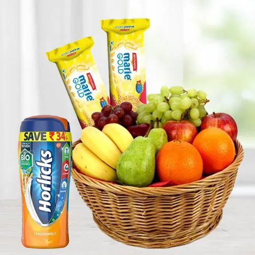 Send Fruits Basket with Horlicks and Biscuits